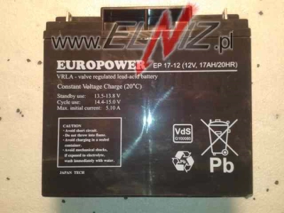 Akumulator ołowiowo-kwasowy 181mm 12V 17Ah Emu Europower EP 17-12-108881