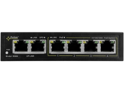 Switch 4 portów z zasileniem PoE RJ45 1Gb/s + 2 porty UPLINK RJ45 1Gb/s 48W Pulsar SG64-123131