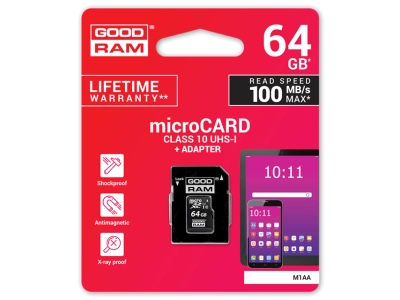 Karta pamięci MicroSDXC 64GB 100Mb/s + adapter Goodram M1AA-0640R12-126711