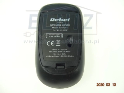 Komputerowa mysz bezprzewodowa radiowa + nanoodbiornik USB na baterie 1xAA czarna Rebel WM200 KOM1005-133474
