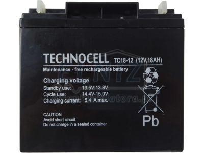 Akumulator ołowiowo-kwasowy 182mm 12V 18Ah Technocell TC18-12-137478