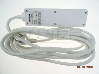 Przedłużacz elektryczny 230V z podświetlanym wyłącznikiem: 3x gniazdo typu E + przewód 5m (3x1,5mm) + wtyk unischu
