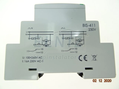 Przekaźnik bistabilny cewka 230VAC przełączający 1xNO/NC 16A/250VAC na szynę F&F BIS-411-138694