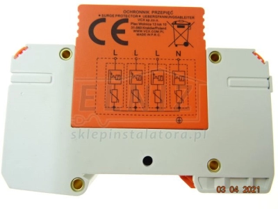 Ogranicznik przepięć T1+T2 ( B+C ) warystorowy na szynę 3P+N 4x7kA(Iimp) 20kA(In) VCX VCX-L2-4-B-C-140086