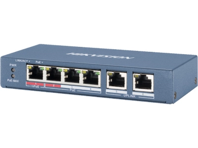 Switch 4 portów z zasileniem PoE RJ45 100Mb/s + 2 porty UPLINK RJ45 100Mb/s 60W Hikvision DS-3E0106HP-E-141287