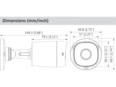 Kamera analogowa HD-CVI, TVI, AHD, CVBS tubowa mała metal IP67 2MP IR 20m 93st. Dahua HAC-B2A21-0360B-143619