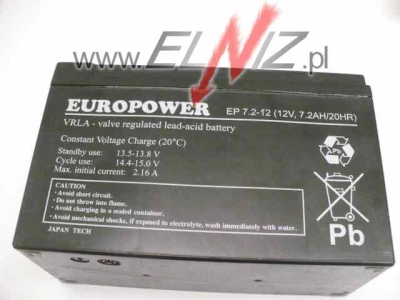 Akumulator ołowiowo-kwasowy 151mm 12V 7,2Ah Emu Europower EP 7.2-12-156086